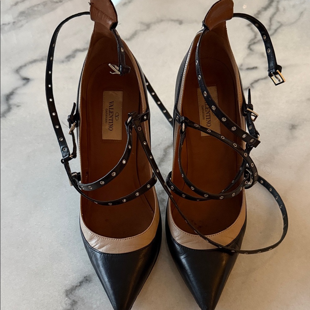 Valentino Black and Cream Heels with box and bag